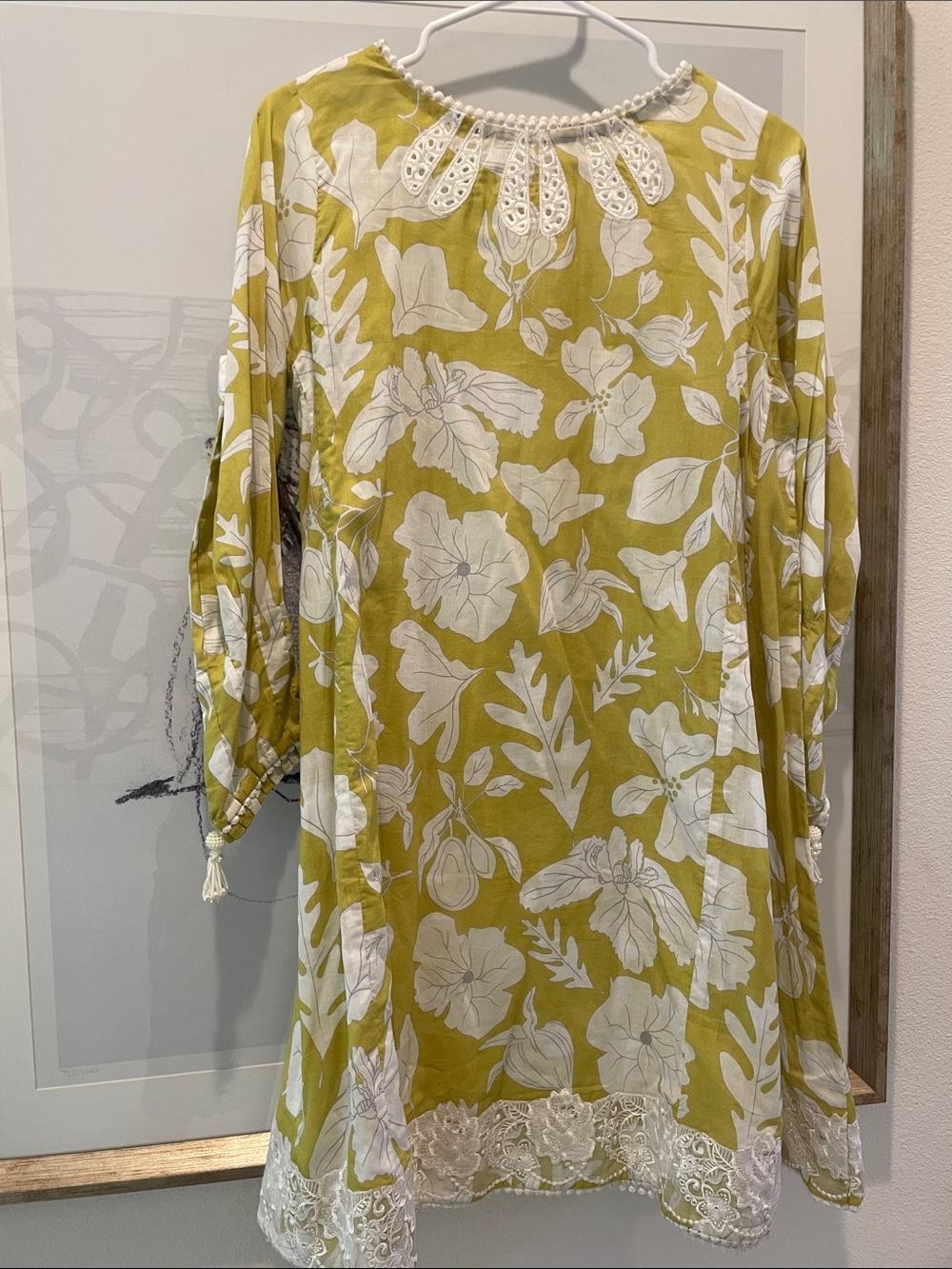 Boho Floral Lace-Trim Tunic Dress in Chartreuse Green - Unbranded